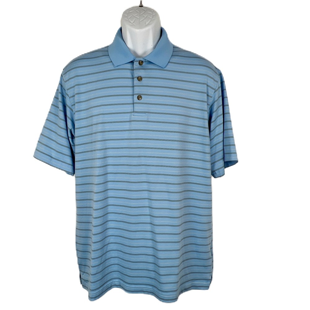 Pebble Beach Polo Shirt Men Large Blue Performance Striped Short Sleeve Pima